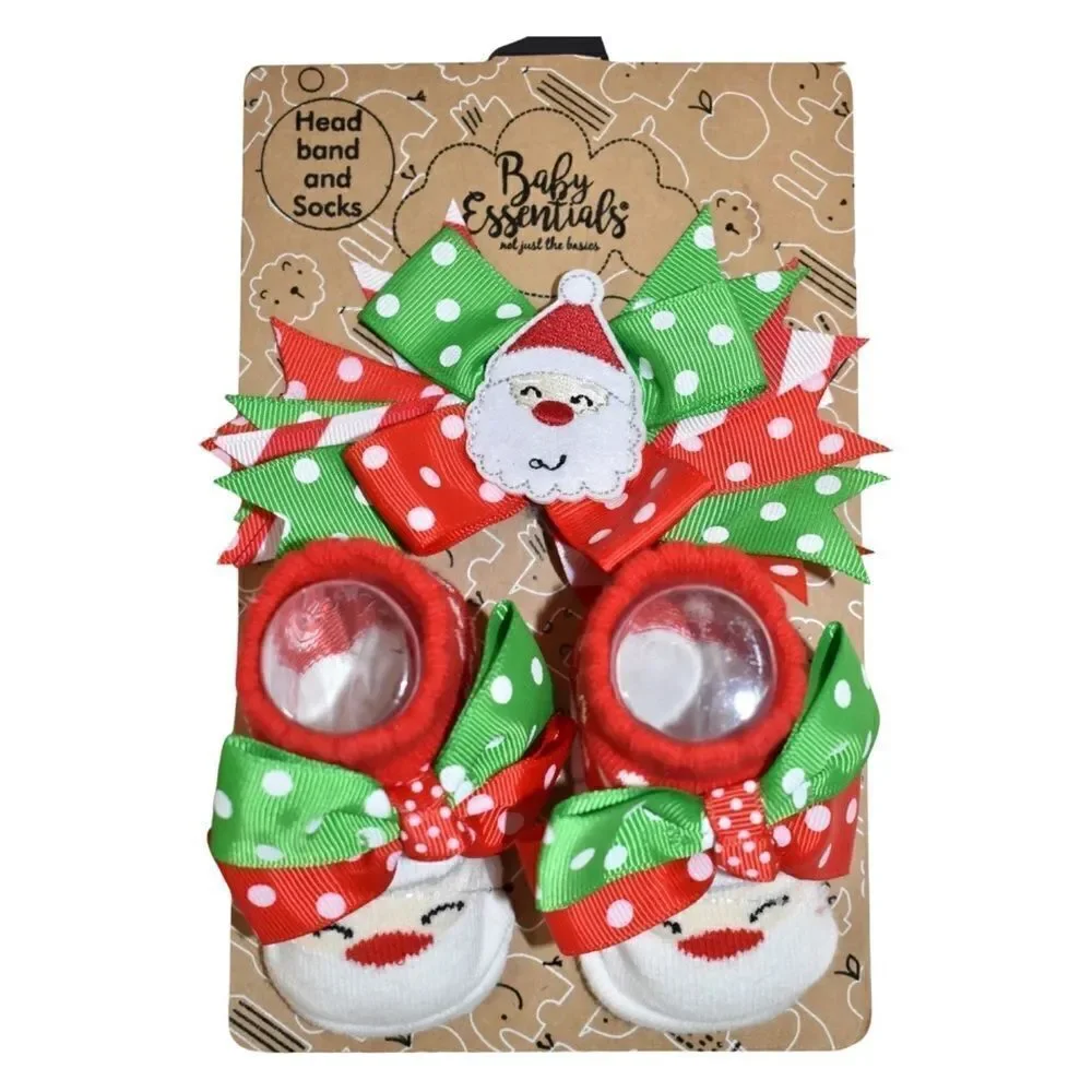 Baby Essentials Christmas Santa Socks and Headband Girl's Size 0-6 Months NWT